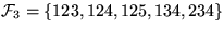 ${\cal F}_3 = \{123, 124, 125, 134, 234\}$