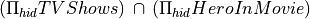 (\Pi_{hid} TVShows) \,\cap\, (\Pi_{hid} HeroInMovie)